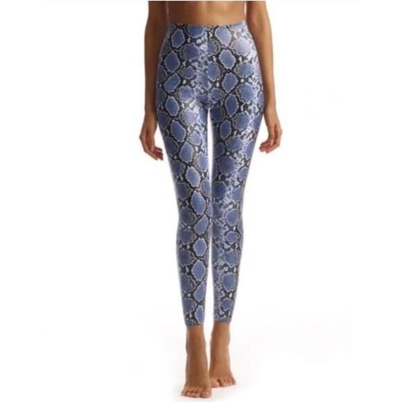 Commando Blue Snakeskin Animal Print Faux Leather Leggings, M - Picture 2 of 7